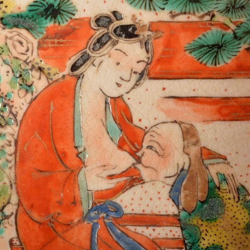 九谷焼　明治九谷　青手　赤絵人物文　鉢　時代箱付　M　R6057