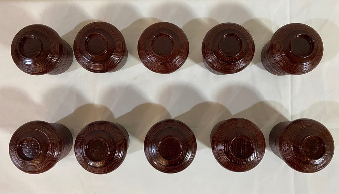 茶道具　箸洗い　溜塗小吸物椀　内青海波紋　10客入り