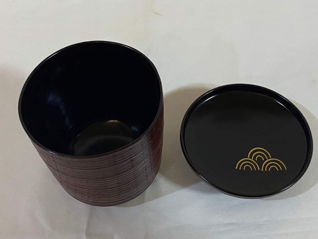 茶道具　箸洗い　溜塗小吸物椀　内青海波紋　10客入り