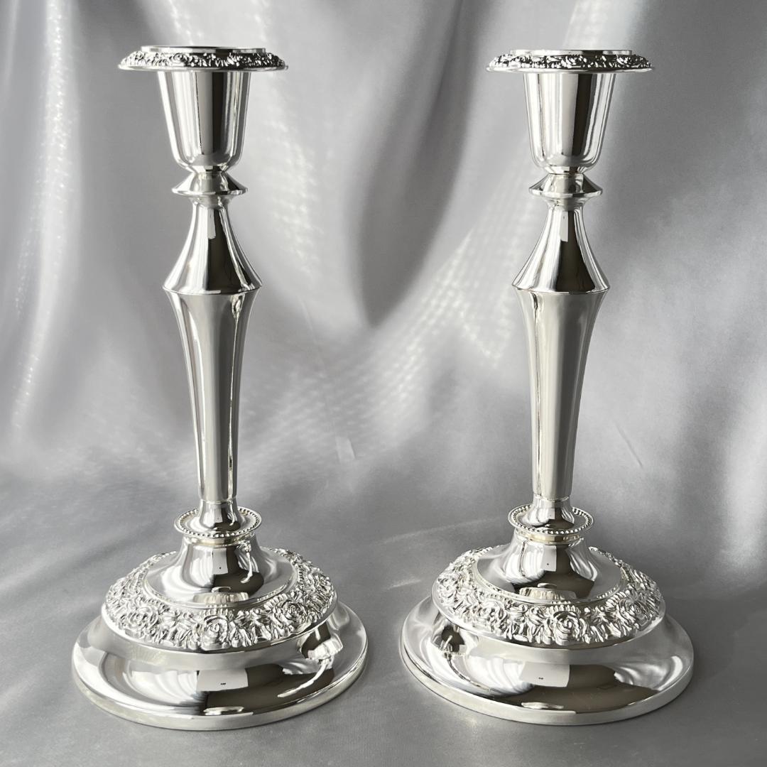 【QUEEN ANNE】 薔薇のキャンドルスタンド ペア【シルバープレート】