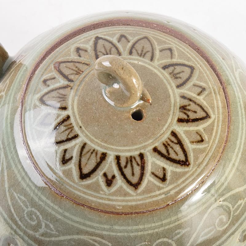 京焼　平安妙見作　青磁　象嵌唐草文　水注　共箱　M　R5052