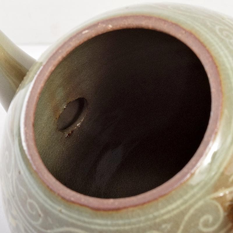 京焼　平安妙見作　青磁　象嵌唐草文　水注　共箱　M　R5052