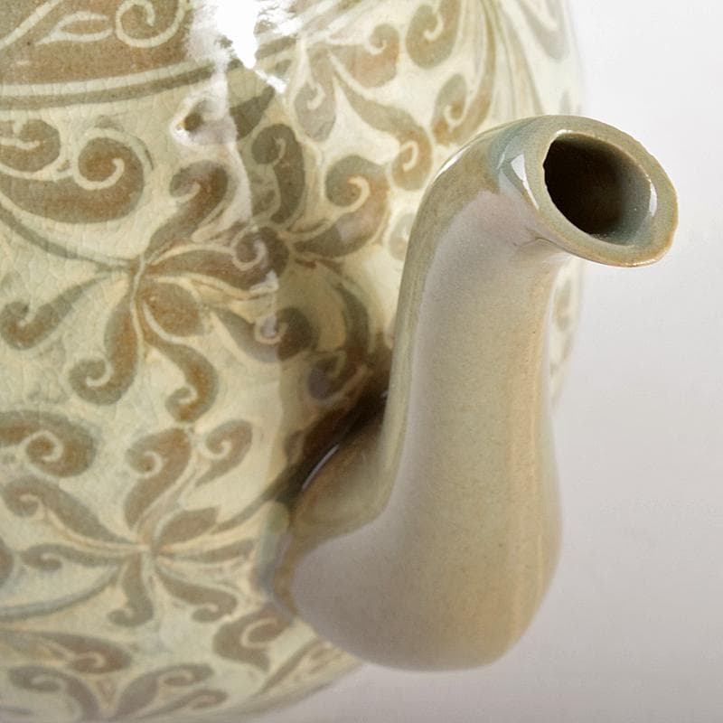 京焼　平安妙見作　青磁　象嵌唐草文　水注　共箱　M　R5052