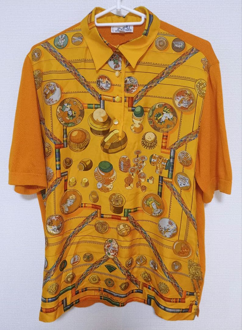 HERMES(エルメス) 半袖ポロシャツ サイズM シルク ニット 切り替え