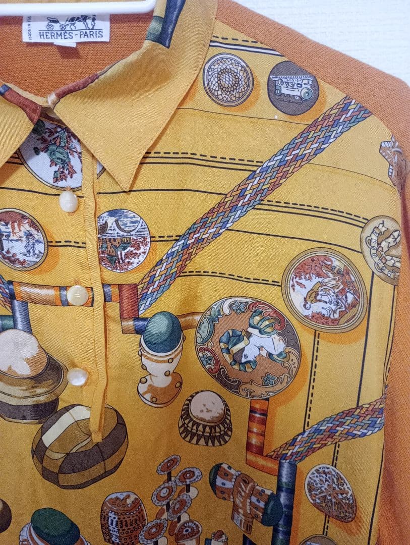 HERMES(エルメス) 半袖ポロシャツ サイズM シルク ニット 切り替え