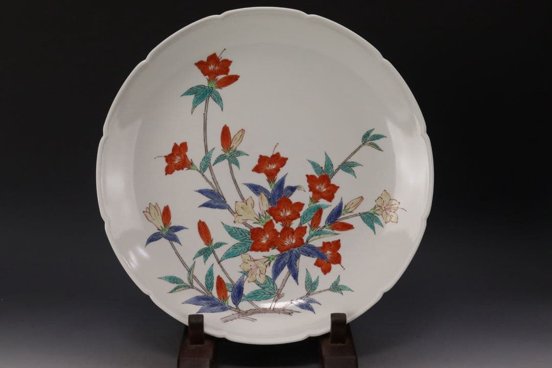 人間国宝 十四代 酒井田柿右衛門 本人作 濁手 山つつじ文皿 共箱 カタログ付き