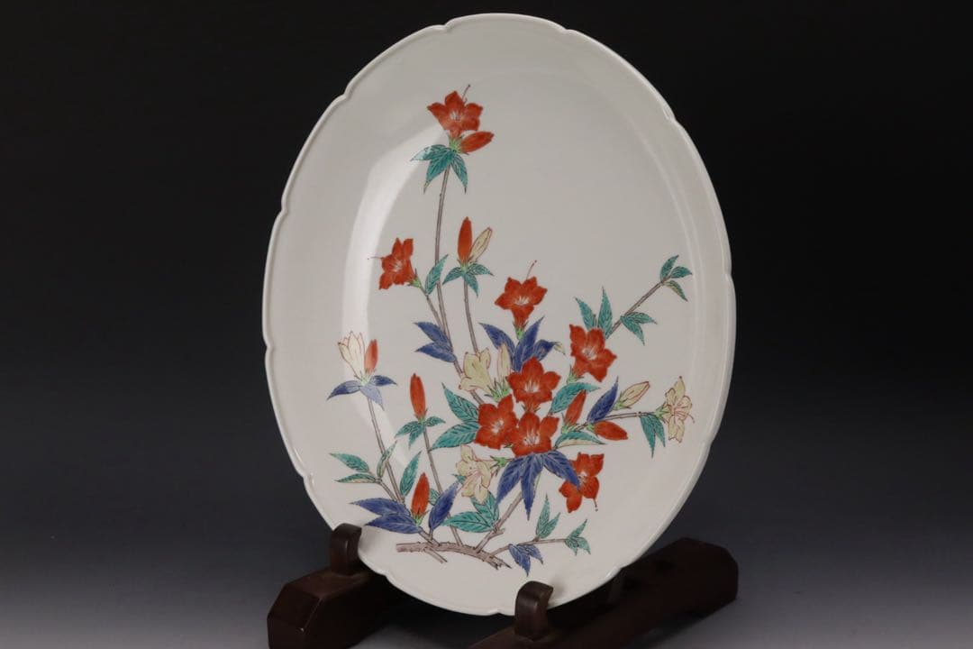 人間国宝 十四代 酒井田柿右衛門 本人作 濁手 山つつじ文皿 共箱 カタログ付き