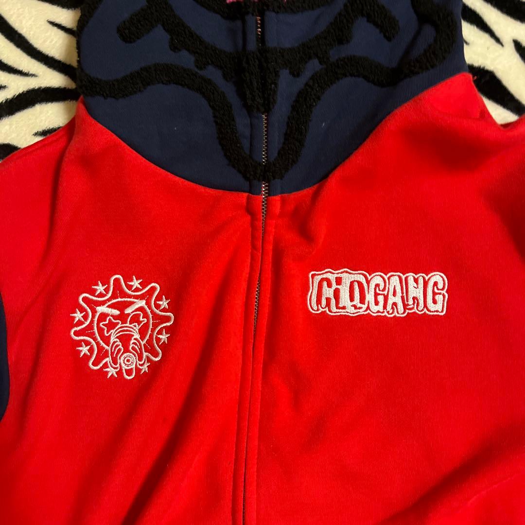 GLOGANGユニークフードパーカー 赤青