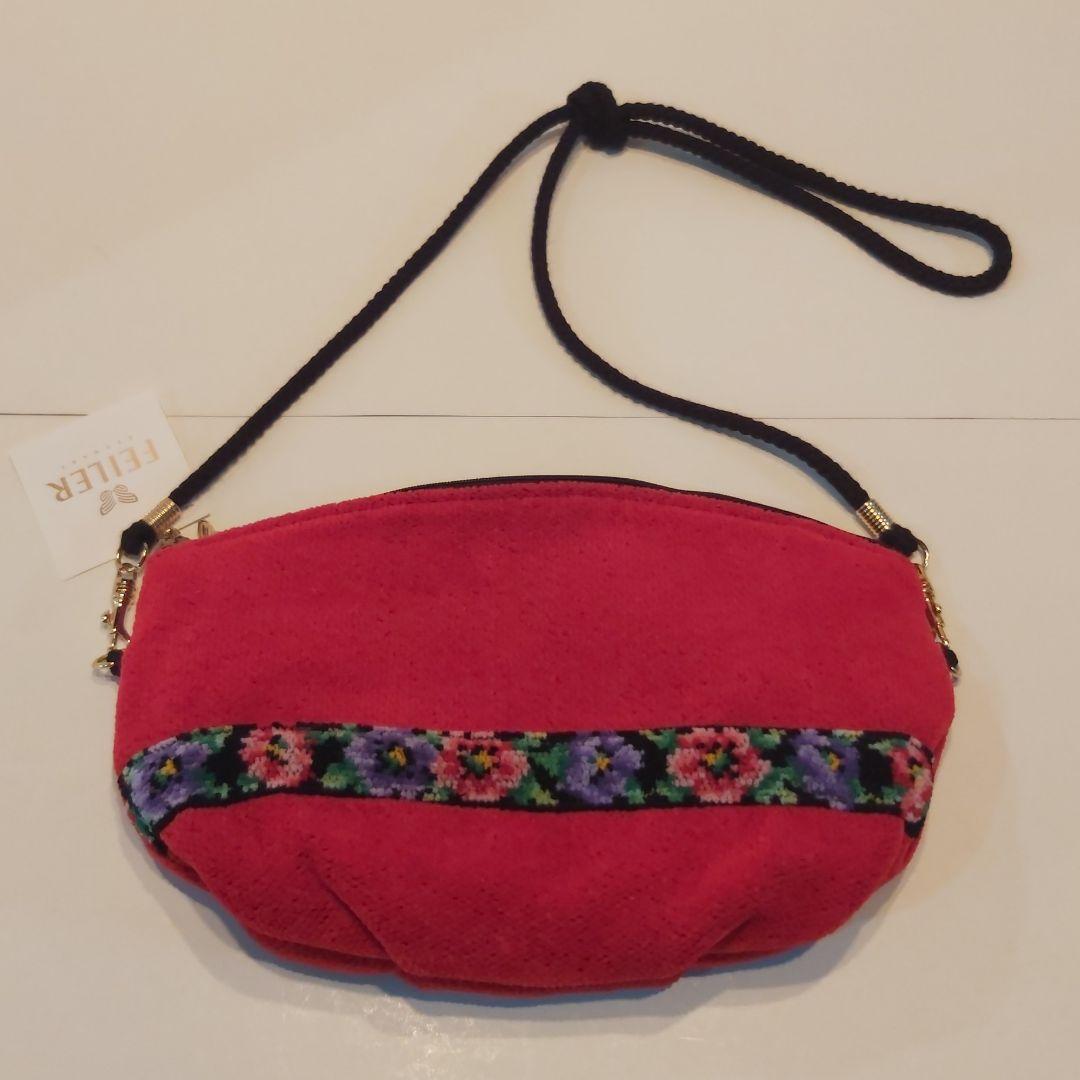 フェイラー 新品 ショルダーバッグ ポーチ 2way 赤 ショルダーストラップ付