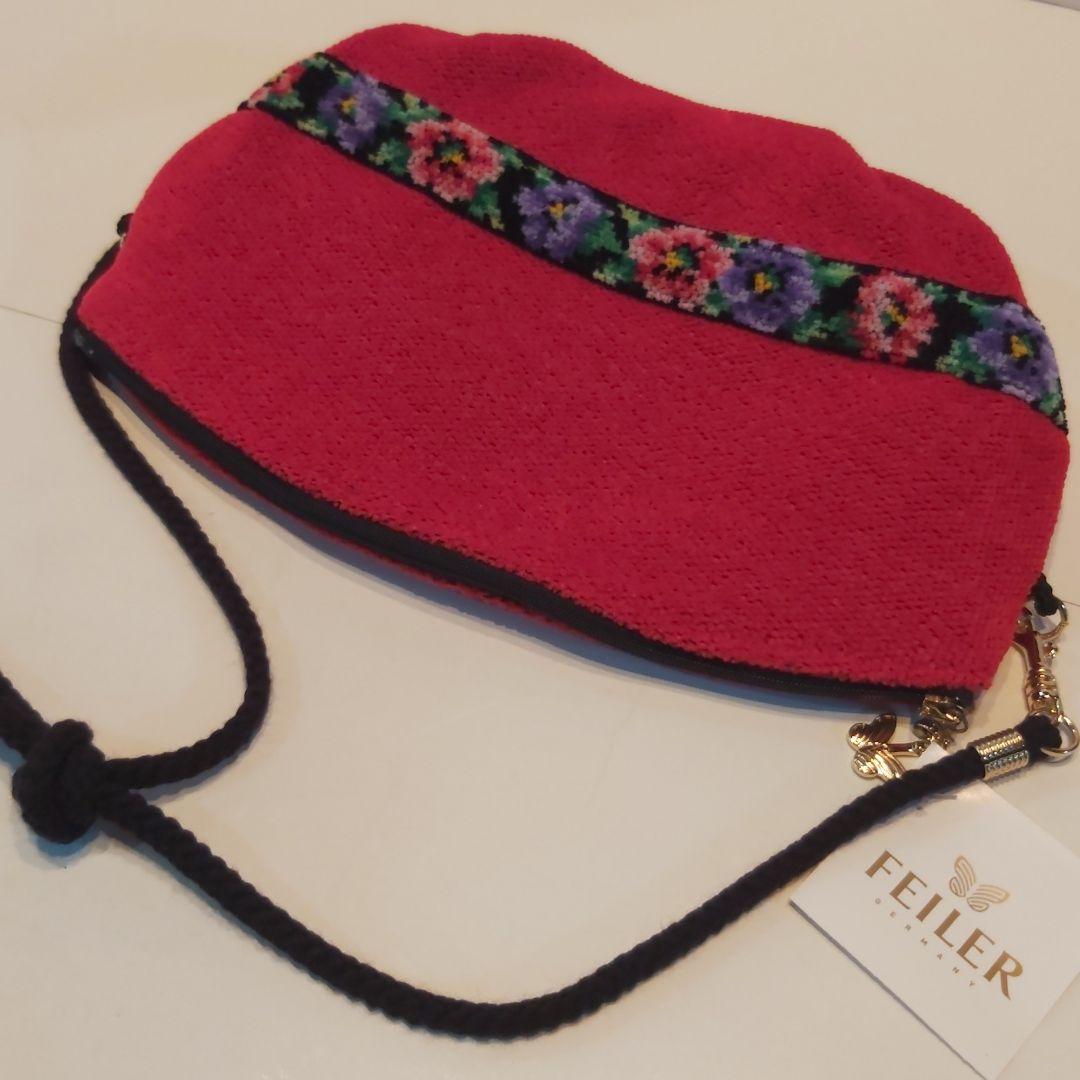 フェイラー 新品 ショルダーバッグ ポーチ 2way 赤 ショルダーストラップ付