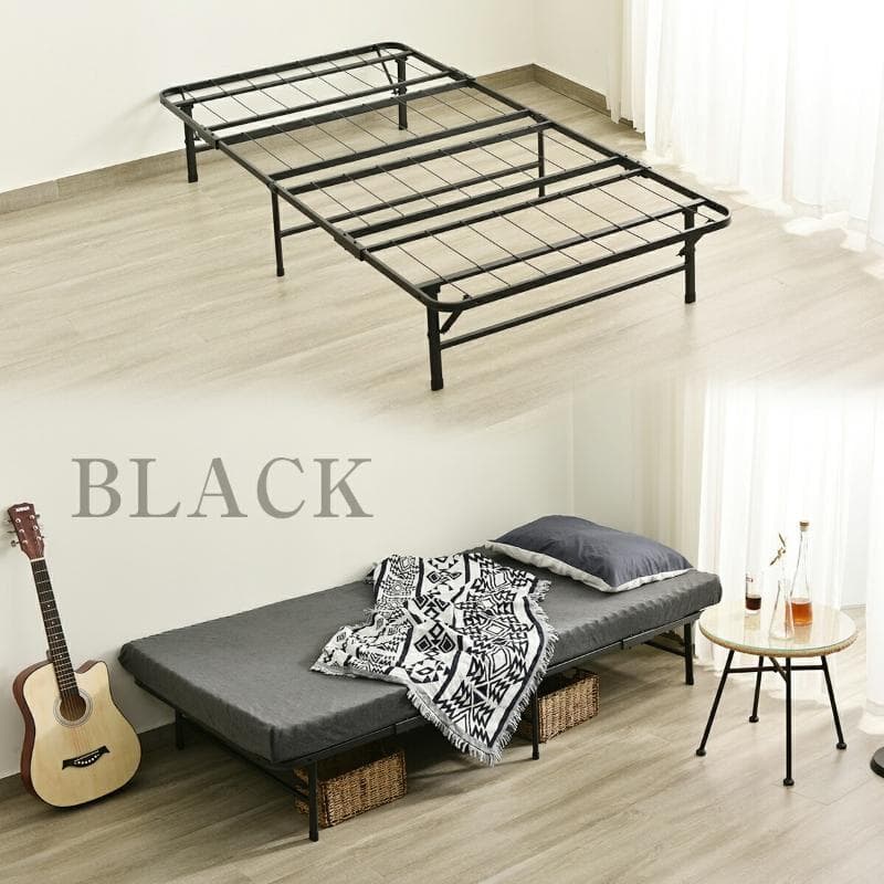 超人気！パイプベッド 折りたたみベッド シングル 組立簡単 Black
