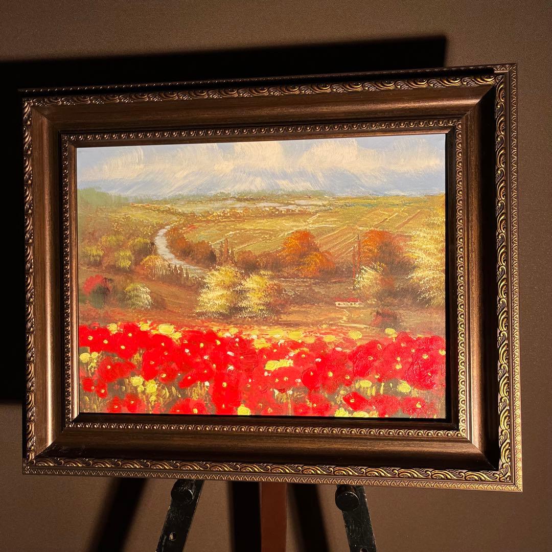 キャンパスプリントアート アネモネ畑 額付き インテリア 油彩画