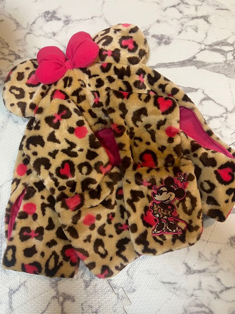 値下げ！！ミニーマウス ヒョウ柄マフラーキャップ⭐︎美品