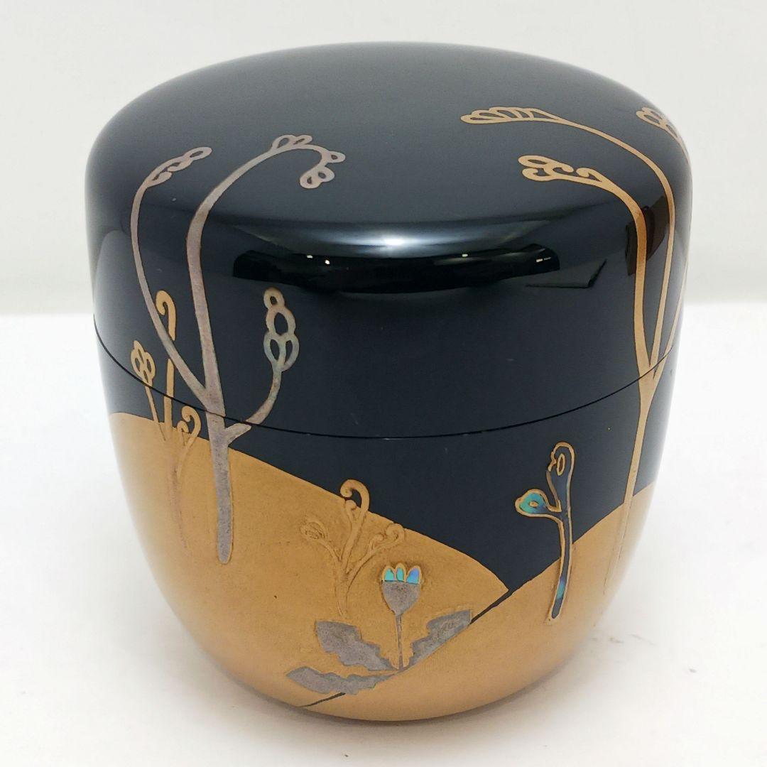 Y3031-5 茶道具 塗師 静峰作 金蒔絵 早蕨 棗 共箱　　ma　ち