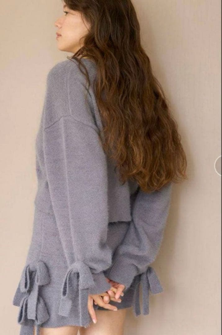 gelato pique/袖リボン付きカーディガン グレー