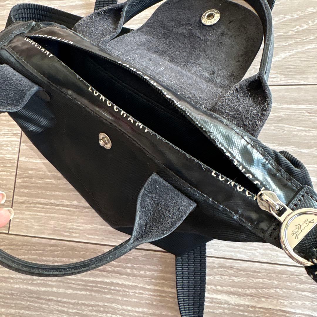 ロンシャン　ブラック ナイロン レザー ショルダーバッグ　Longchamp