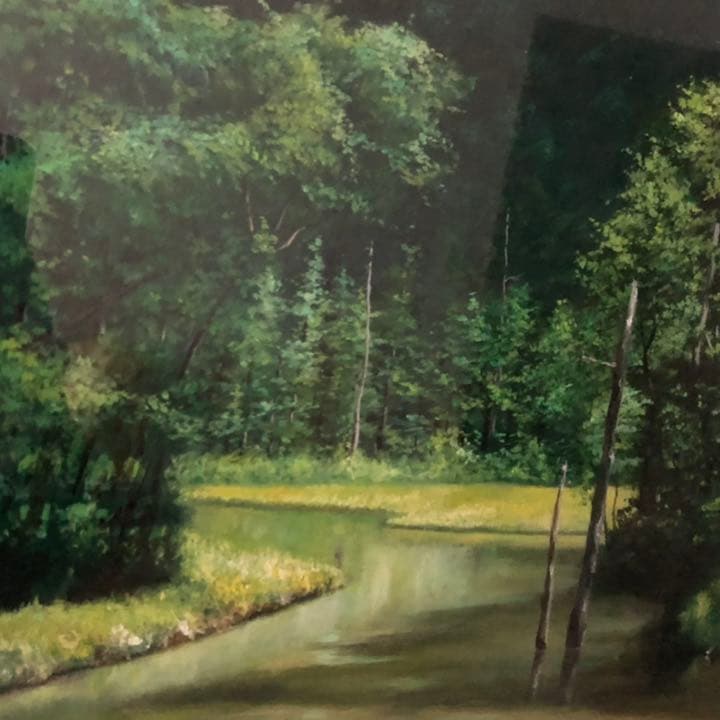 緑の田代池　横山和男　真作　風景画　油絵