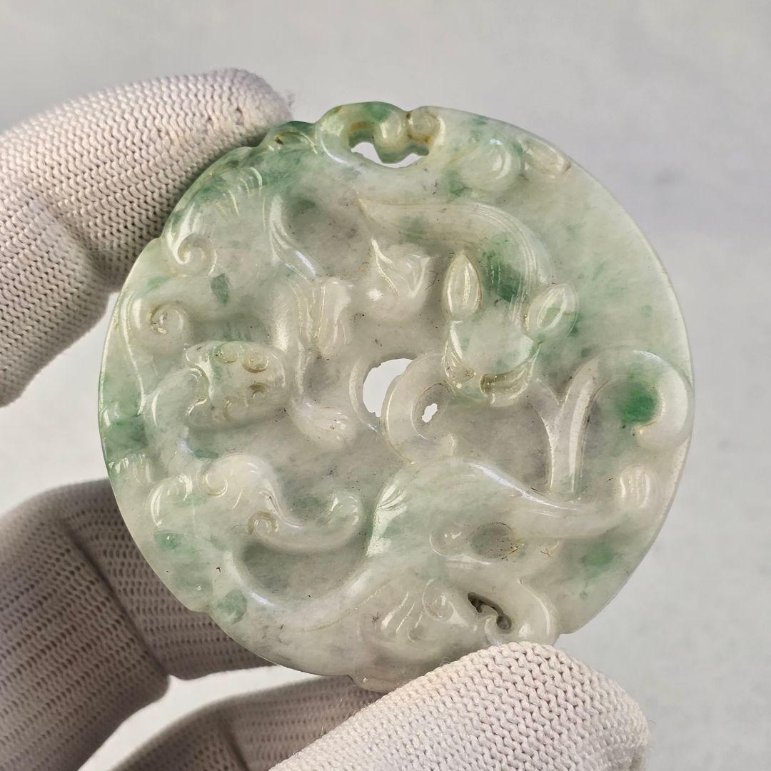 本物保証 天然古翡翠 浮彫 龍紋 玉璧 根付 玉佩 貴重