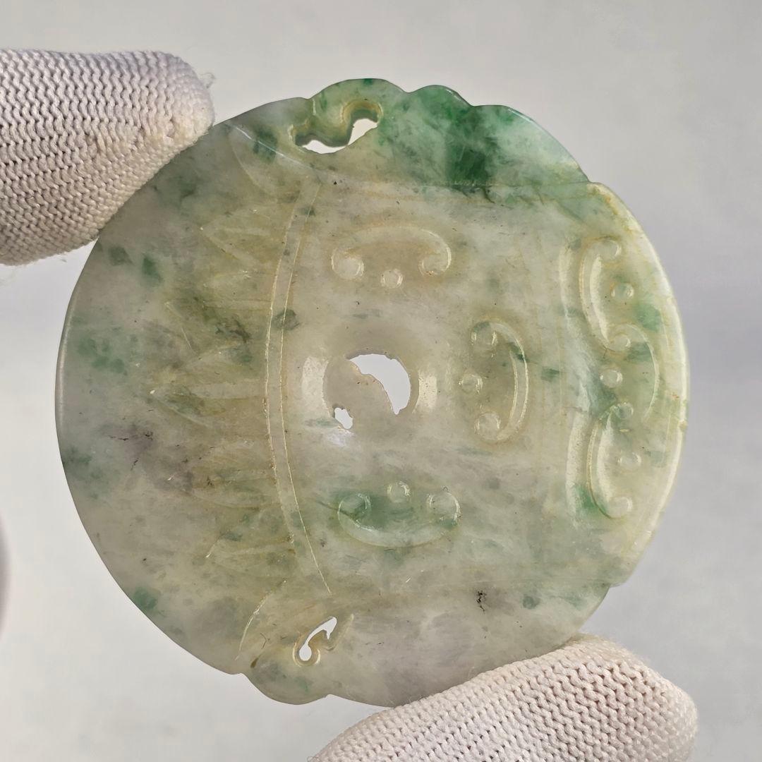 本物保証 天然古翡翠 浮彫 龍紋 玉璧 根付 玉佩 貴重