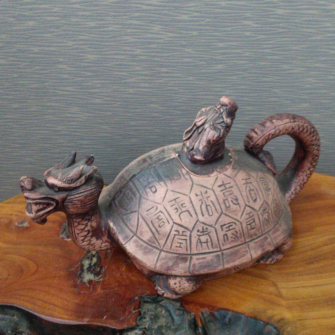 ※中国古美術/朱泥紫砂寿老人蓋玄武水柱/北の玄武/四神/四獣/霊獣/