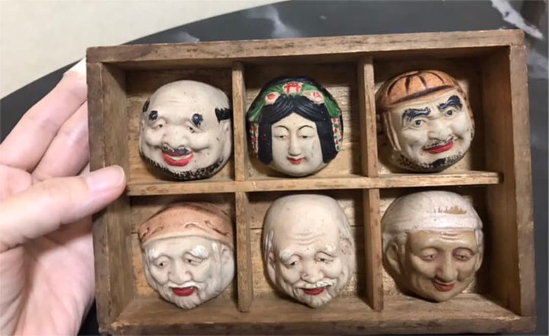 九谷焼　時代盃　KUTANI 金城　工芸品　顔　古董　七福神　おちょこ　骨董