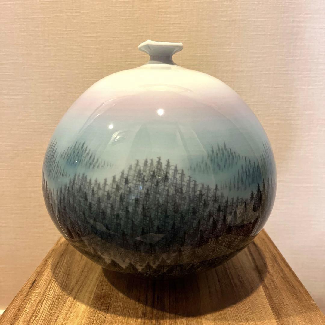 有田焼　日展入選多数　藤井朱明　朱明窯　「朝日」　壺　花瓶　花器　箱付き