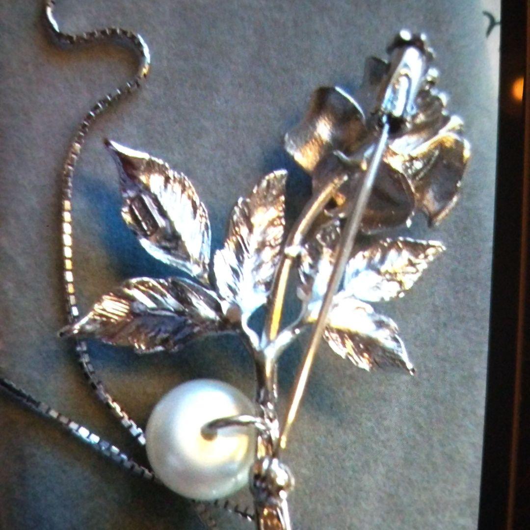 バラと真珠のブローチペンダントヘッド Silver925 ジュエリーツツミ