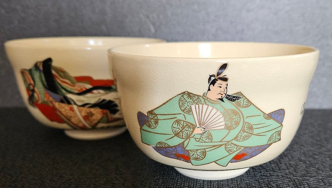 京焼　清水焼　宮地英香　造　金彩色絵　歌仙　古今集　一双茶碗　共箱　茶道具　茶器