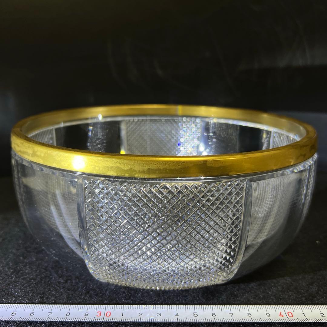 春海バカラ　金彩切子鉢　口径約21.5㎝　東Y7-1217☆1F