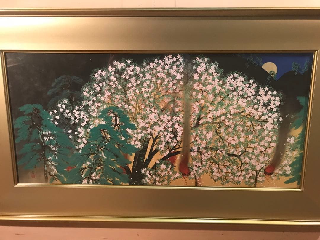 マリさま専用　横山大観　「夜桜・左隻」　工藝画　作品証明シール有り