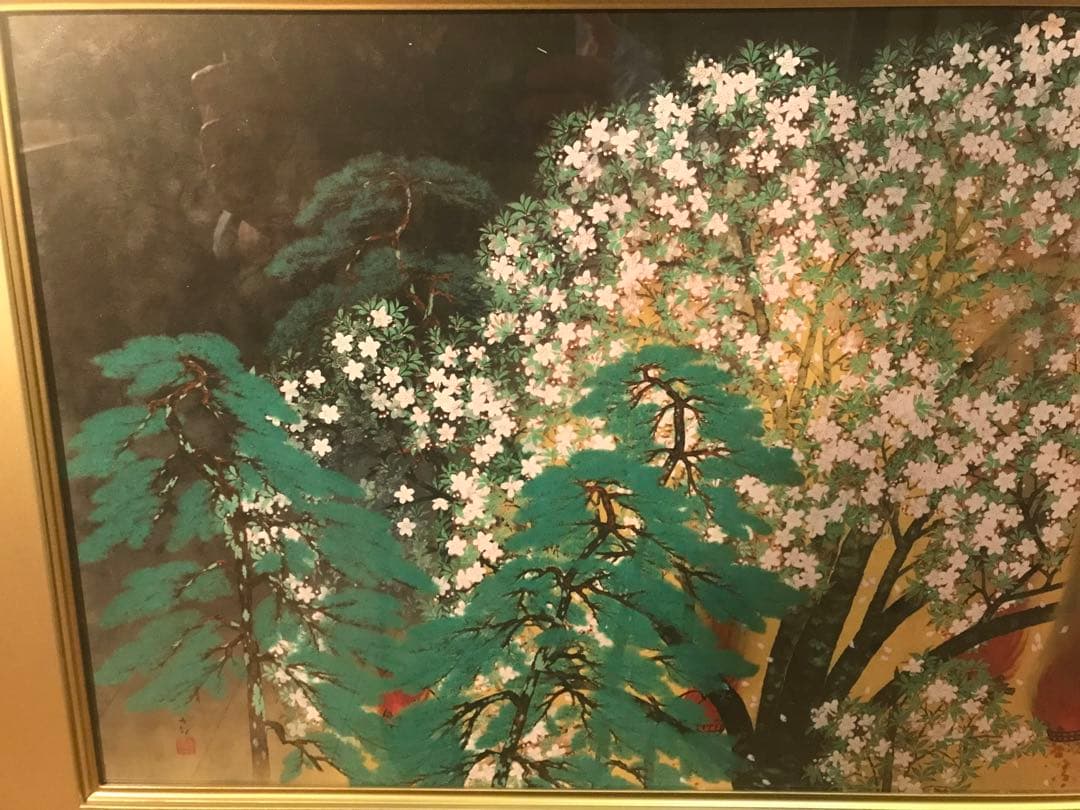 マリさま専用　横山大観　「夜桜・左隻」　工藝画　作品証明シール有り