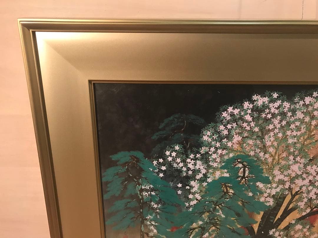 マリさま専用　横山大観　「夜桜・左隻」　工藝画　作品証明シール有り