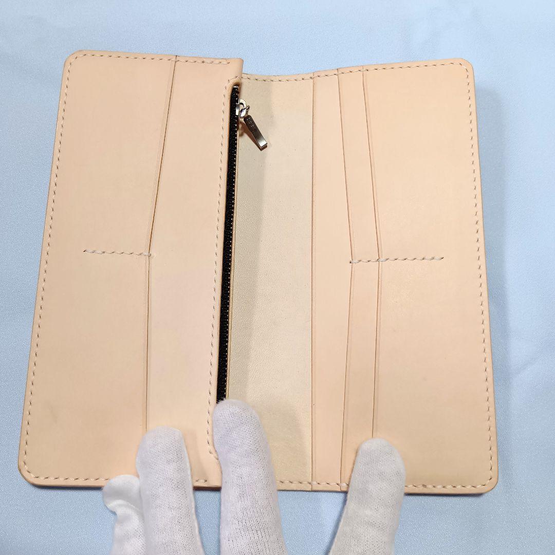 ハンドメイド　レザーカービング　ロングウォレット　長財布　きなり