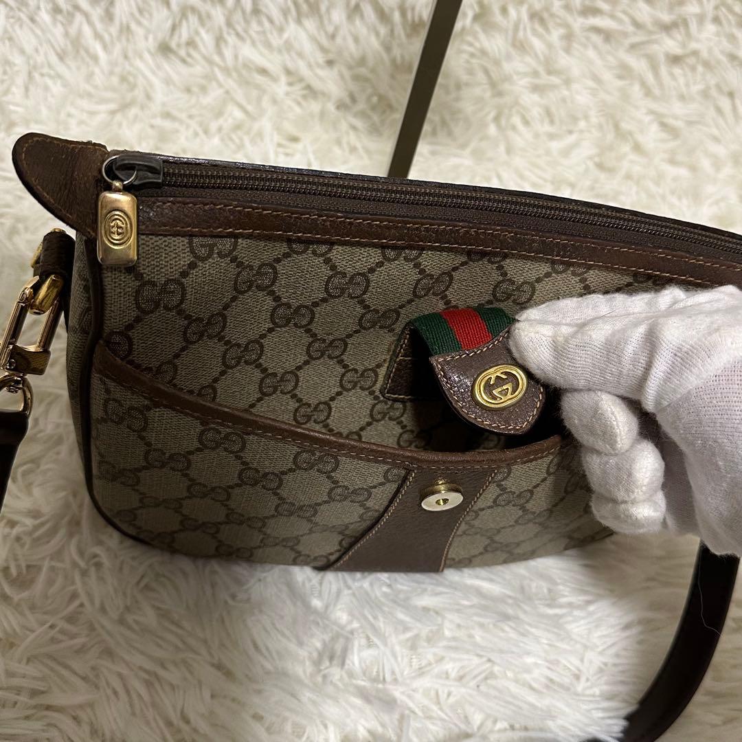 大容量 レア オールドグッチ GG 総柄 レザー ショルダーバッグ PVC ロゴ
