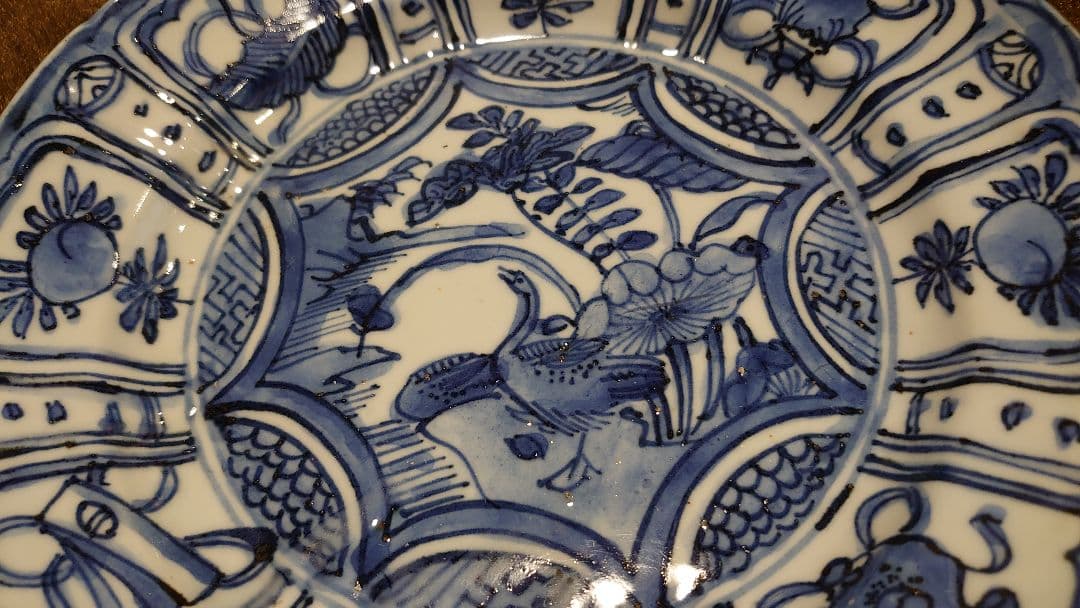 古染付　李朝　古玩　鳥の図　中皿　１客