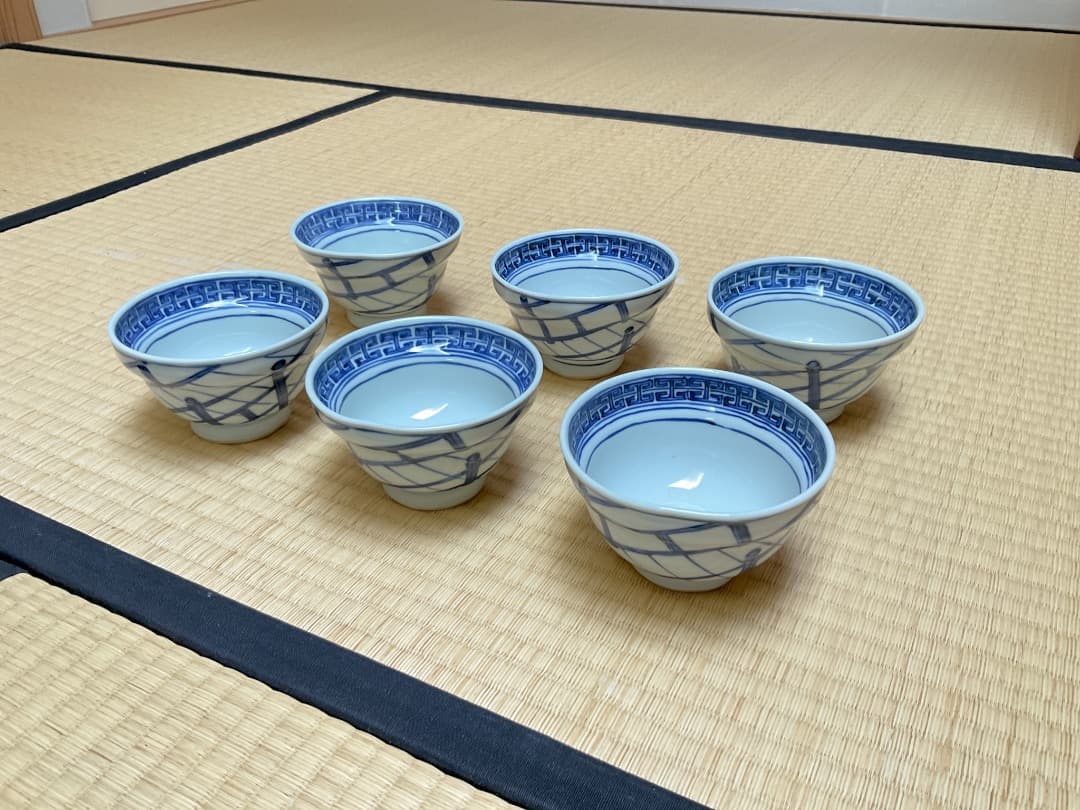 林淡幽　染付桜川向付六客　共箱041