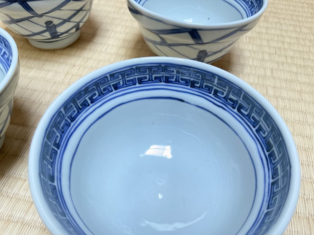 林淡幽　染付桜川向付六客　共箱041