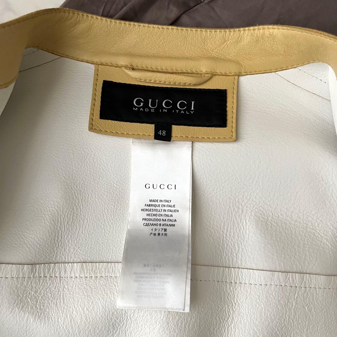 ほぼ未使用 グッチ シングル ライダース レザージャケット 牛革 バイカラー L