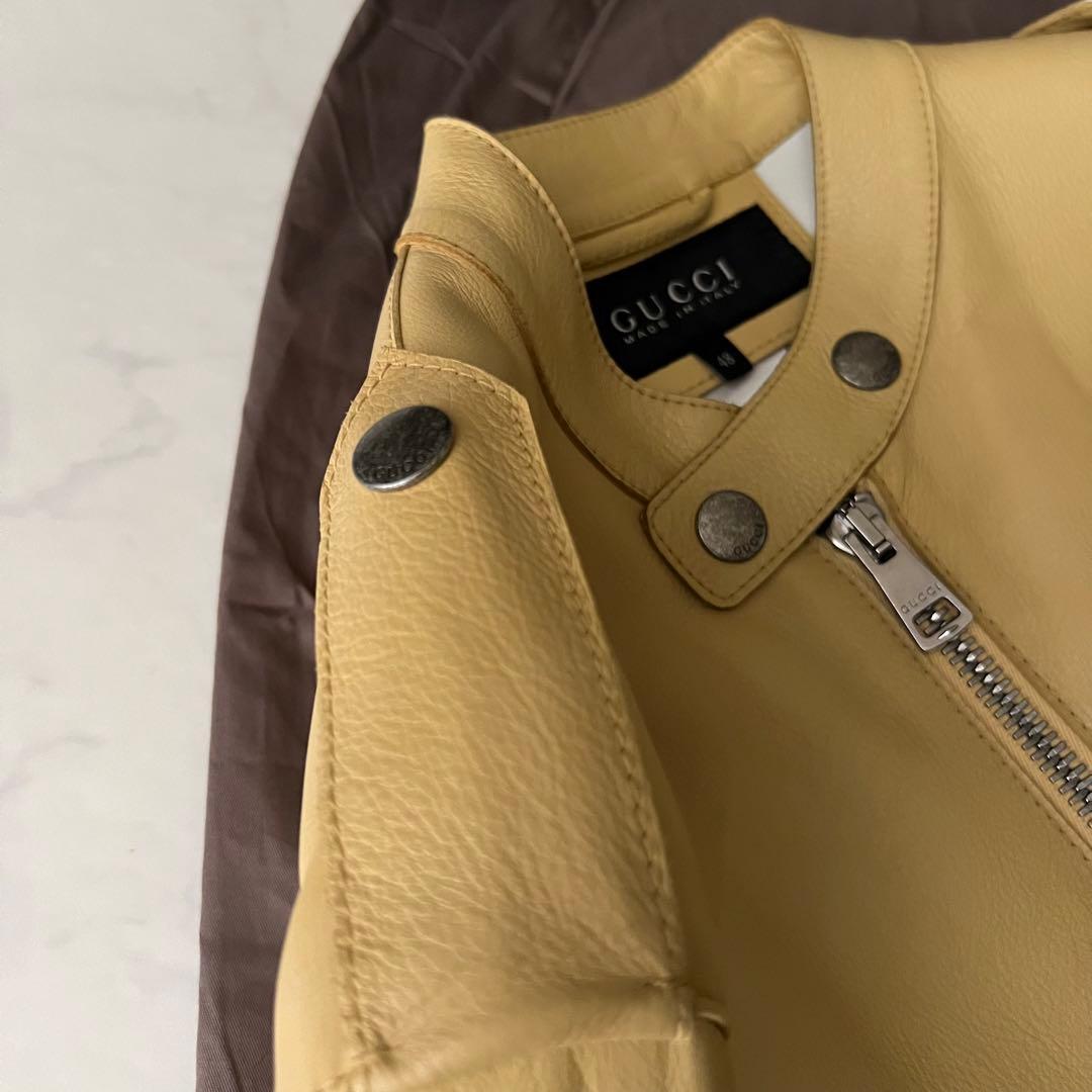 ほぼ未使用 グッチ シングル ライダース レザージャケット 牛革 バイカラー L