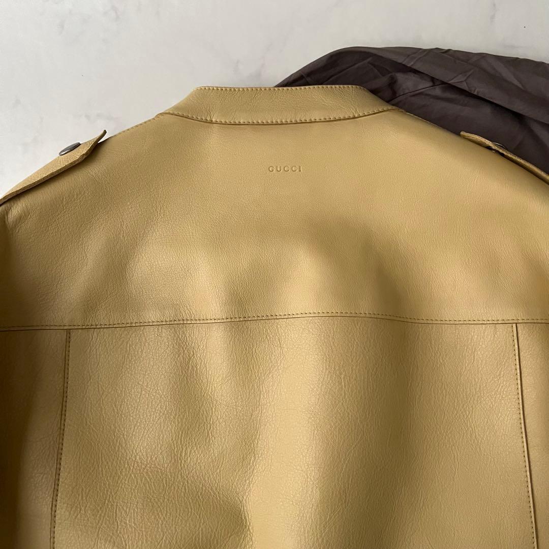 ほぼ未使用 グッチ シングル ライダース レザージャケット 牛革 バイカラー L