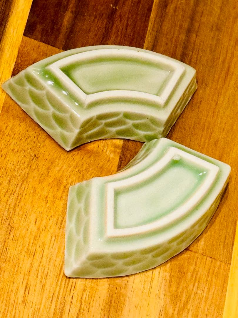 幕末期　茶道具　三田青磁　美の壷　青海波　扇形　小鉢　古美術