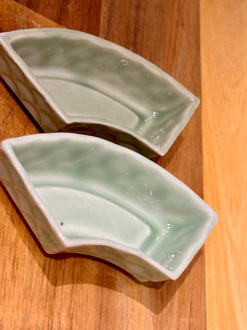 幕末期　茶道具　三田青磁　美の壷　青海波　扇形　小鉢　古美術