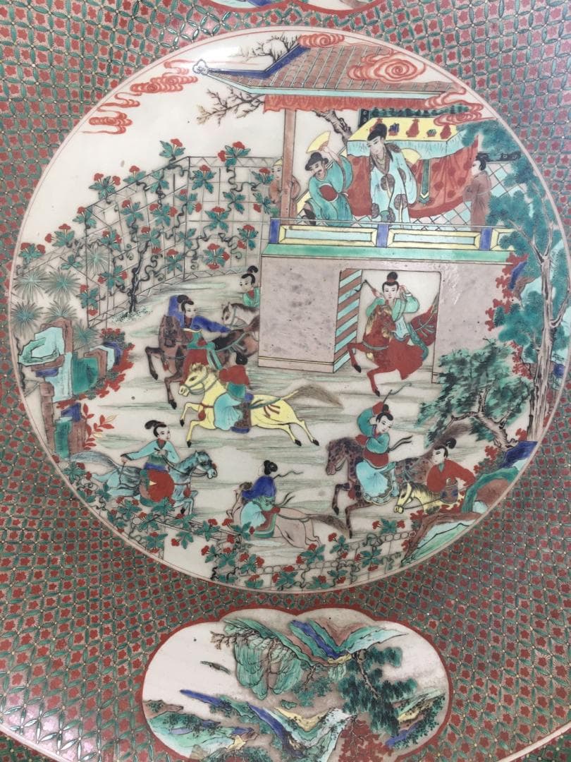 ［お引取り専用］大清康熙年製　特大絵皿【粉彩人物絵・風景】