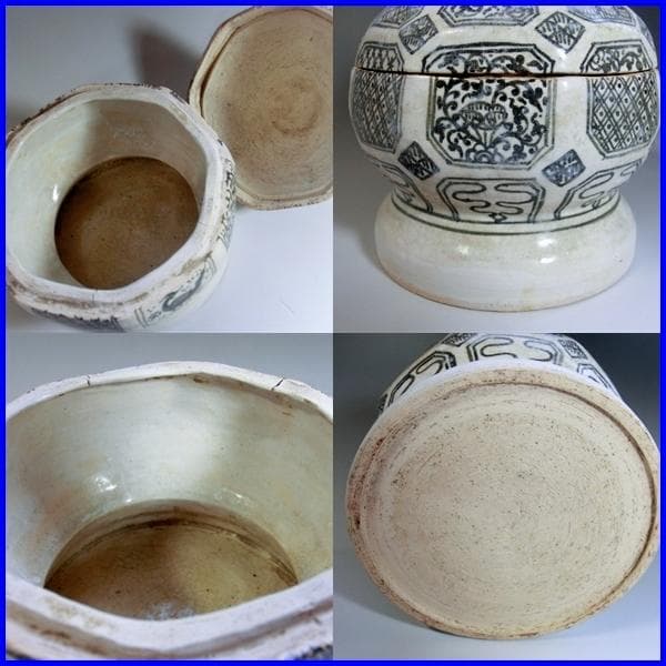 蓋物■白釉粉引八角合子 宋胡録調 蓋鉢 菓子器 鳳凰 唐草 骨董品 時代物 希少