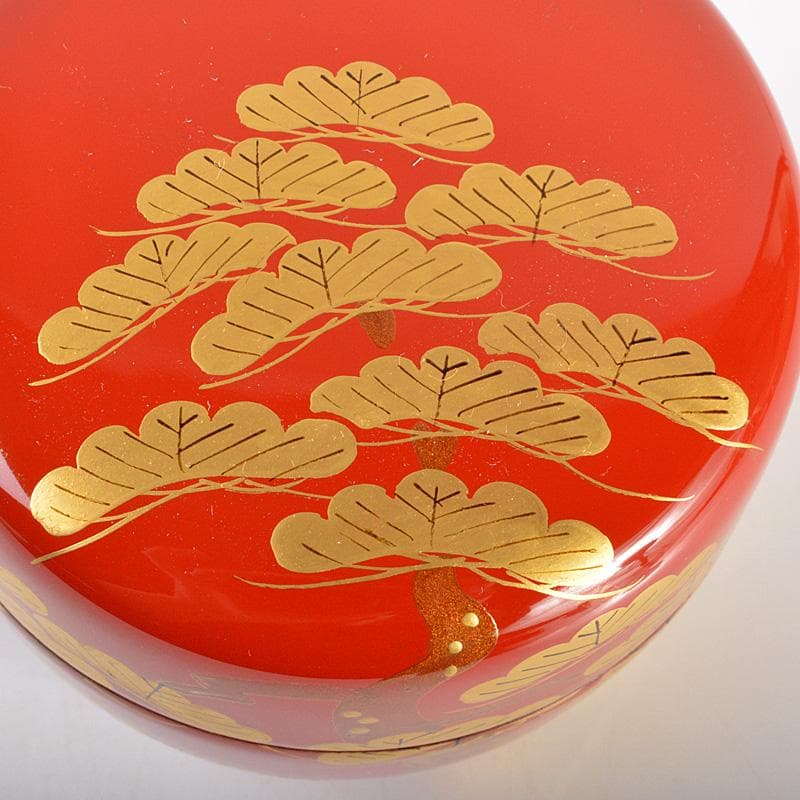 茶道具　朱塗　斎藤宗甫造　松蒔絵　棗　共箱　V　6192