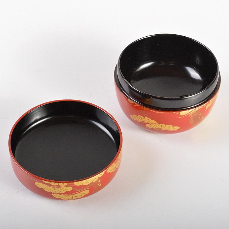 茶道具　朱塗　斎藤宗甫造　松蒔絵　棗　共箱　V　6192