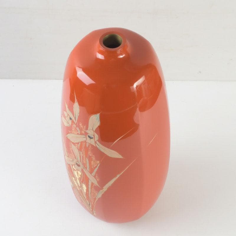 讃岐漆芸　山田暉雄作　花蒔絵　花瓶　共箱　C　9294A