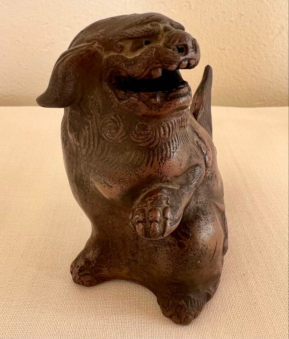 時代物　古い備前焼　獅子　置物　古備前　狛犬　阿吽