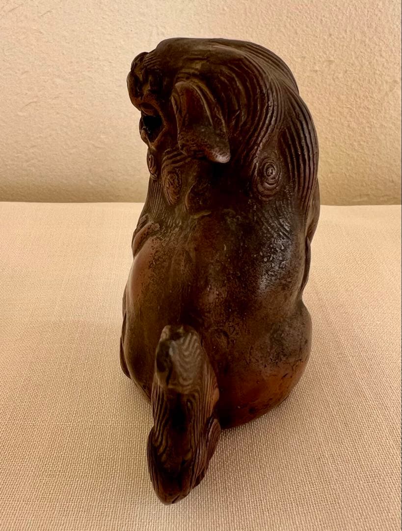 時代物　古い備前焼　獅子　置物　古備前　狛犬　阿吽