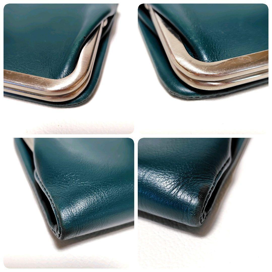 人気色✨　アニエスベー　折り財布　グリーン　レザー　がま口　プリントロゴ